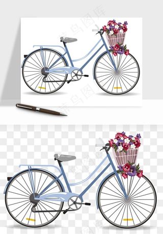 手绘自行车情侣人物png免抠