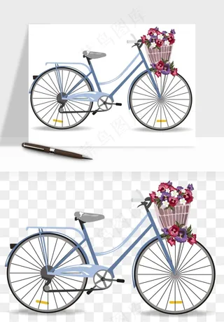 手绘自行车情侣人物png免抠