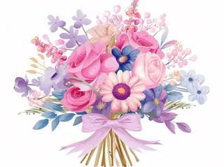 鲜花花束粉紫色浪漫插画免抠