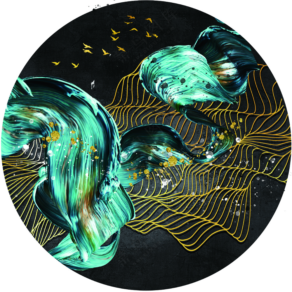 山水圆形画简约