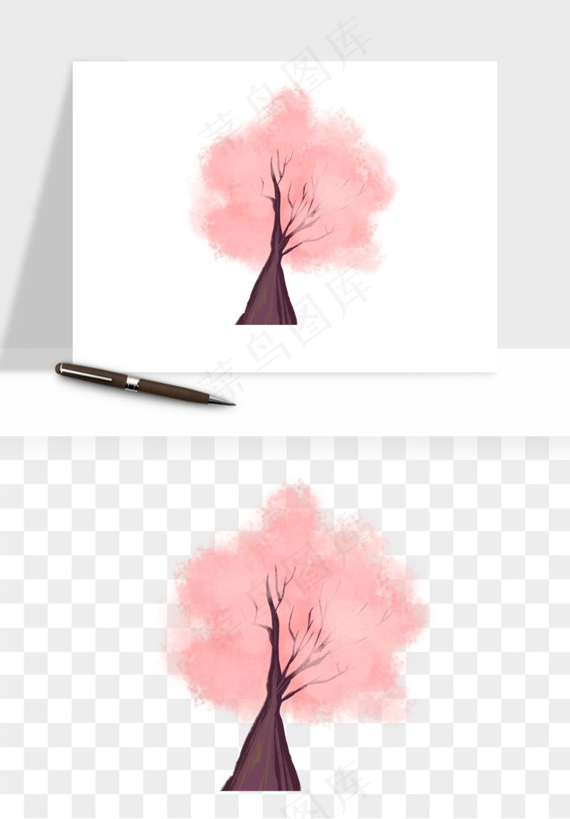 手绘浪漫花树桃花树png免抠