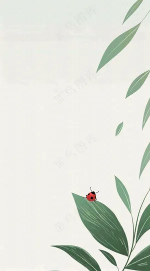 春天国风插画绿叶上的昆虫惊蛰插画背景