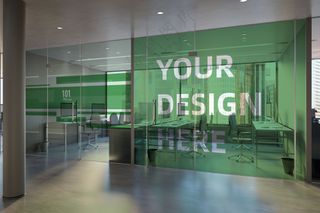 办公室内logo标志企业文化墙形象墙贴图样机PSD模板(17)
