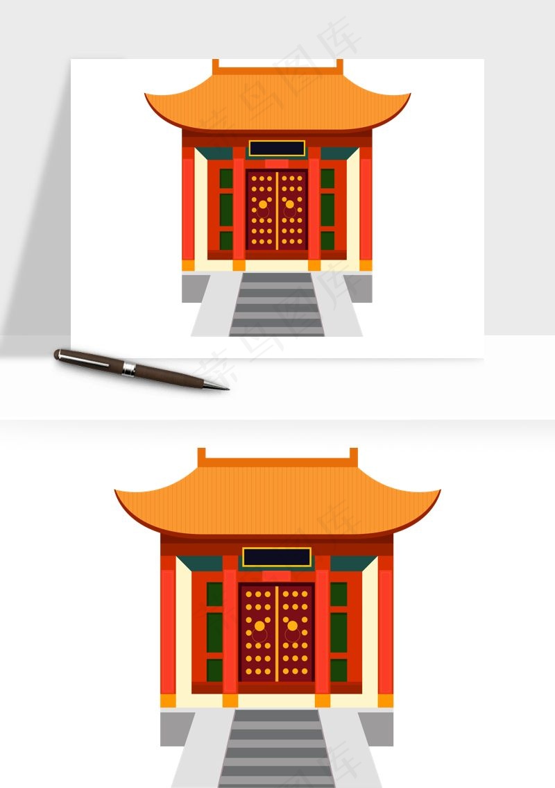 国潮风古建筑古楼古塔鼓楼ai,png免抠图