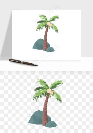 卡通沙滩椰子树png免抠