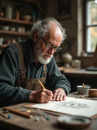 工匠 老人 制图  工作