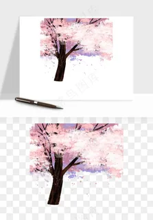 手绘浪漫花树桃花树png免抠