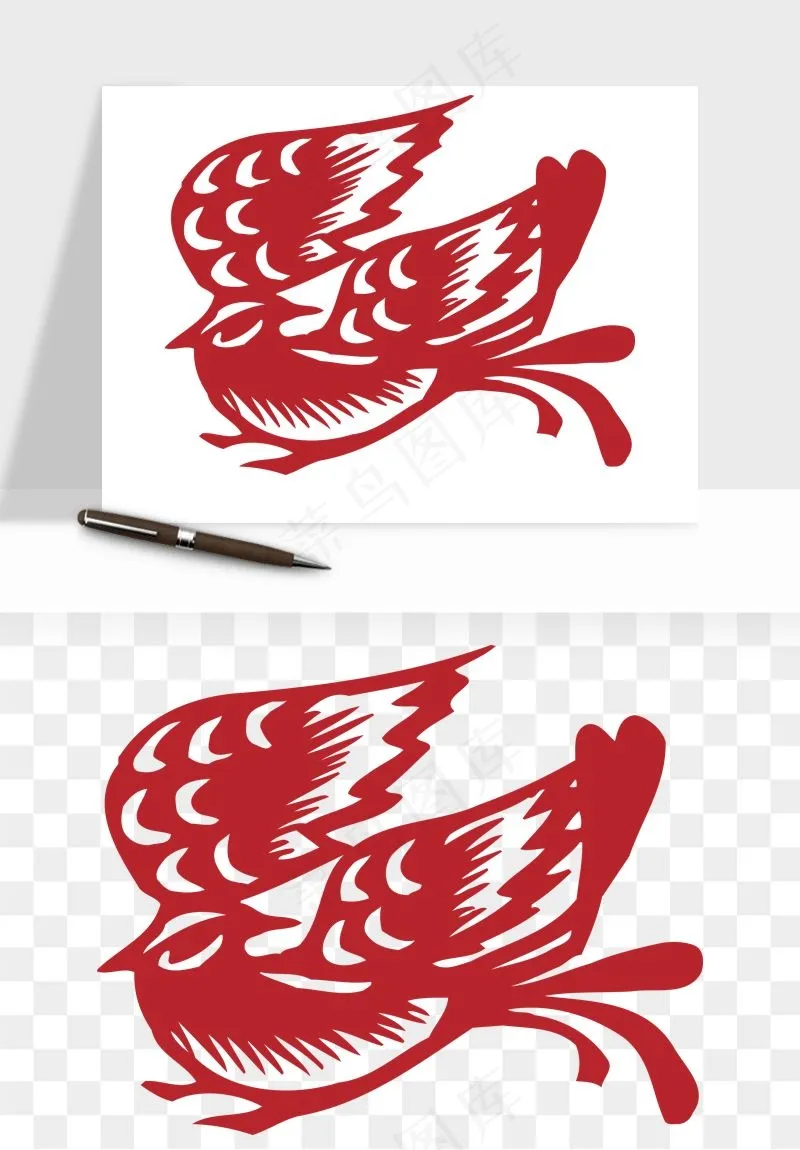 传统花鸟动物剪纸png免抠