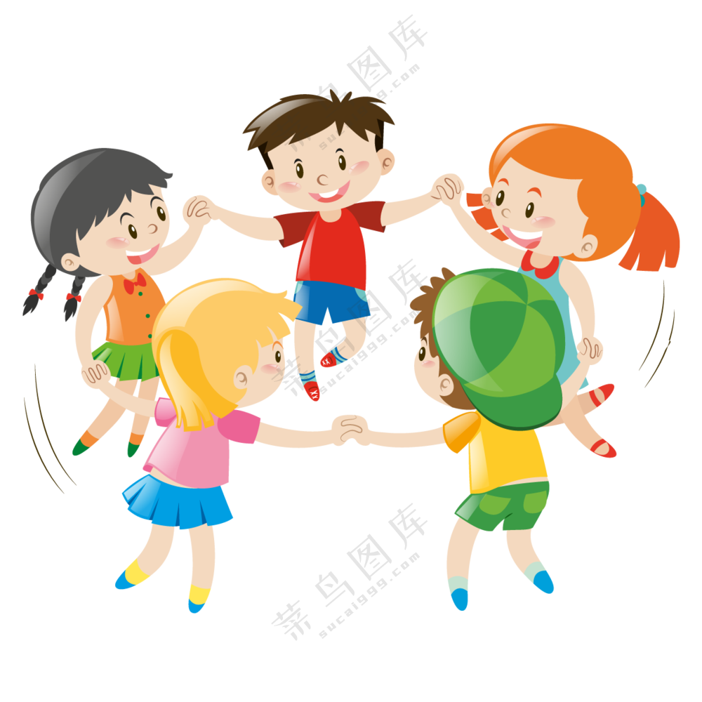 手拉手载歌载舞的儿童插画免抠图片