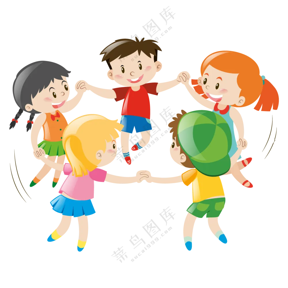 手拉手载歌载舞的儿童插画免抠图片