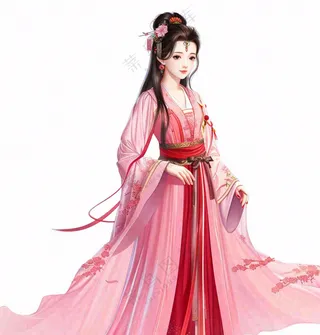 红色衣裙的古风人物少女插画免抠