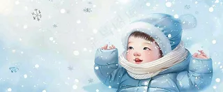 冬季雪地里玩耍的男孩堆雪人可爱卡通插画小雪大雪小寒大寒背景