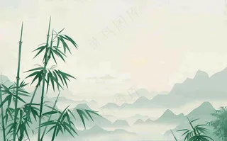 中国风插画山水画青山竹子竹叶水彩端午节清明节插画背景