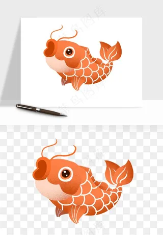 锦鲤鱼手绘水墨png免抠