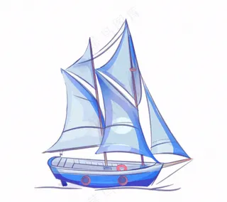 海上帆船交通工具卡通插画免抠