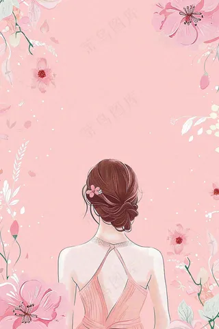粉色女生节鲜花女神妇女节插画背景