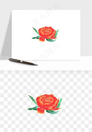 手绘国潮牡丹花花卉图案png免抠