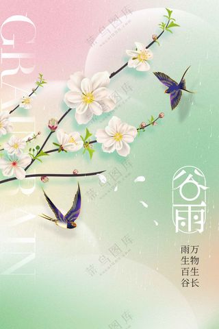 清新谷雨节气传统活动宣传海报