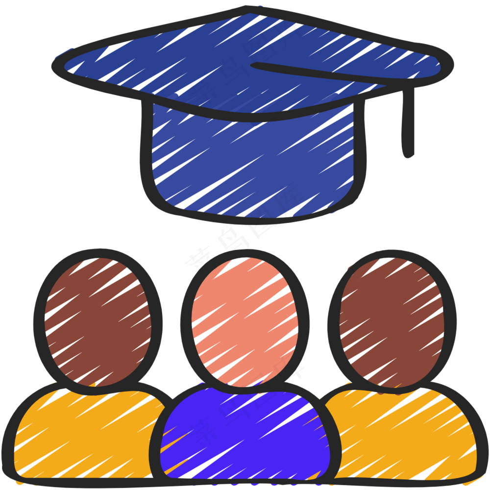 一群人毕业 铅笔手绘图标icon