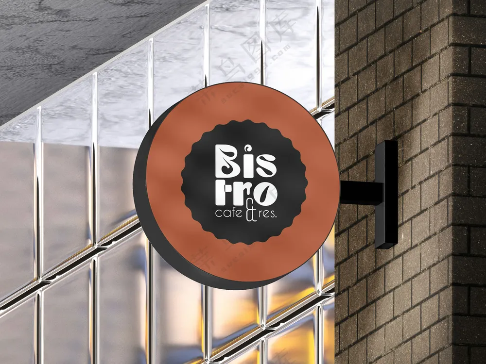 咖啡奶茶店圆形侧招灯箱logo招牌样机PS模板03