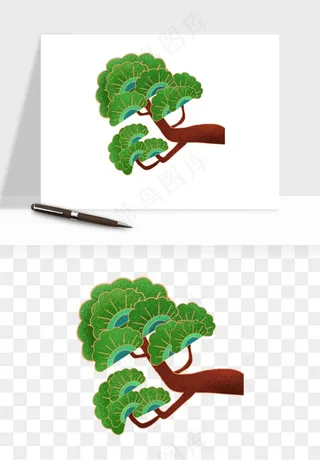 国潮松树松枝松叶png免抠