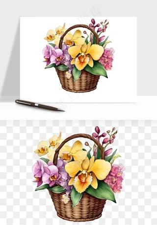 手绘花瓶花艺png免抠