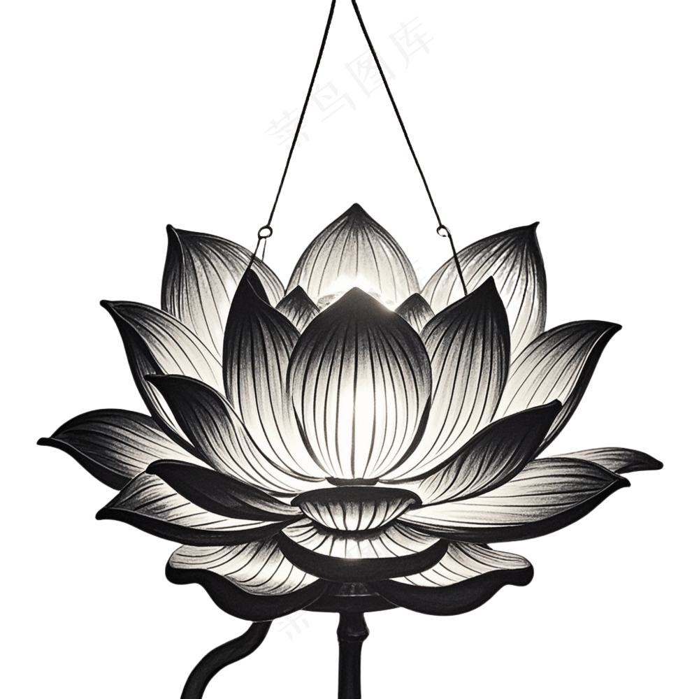 中式黑白莲花灯免抠图中元节