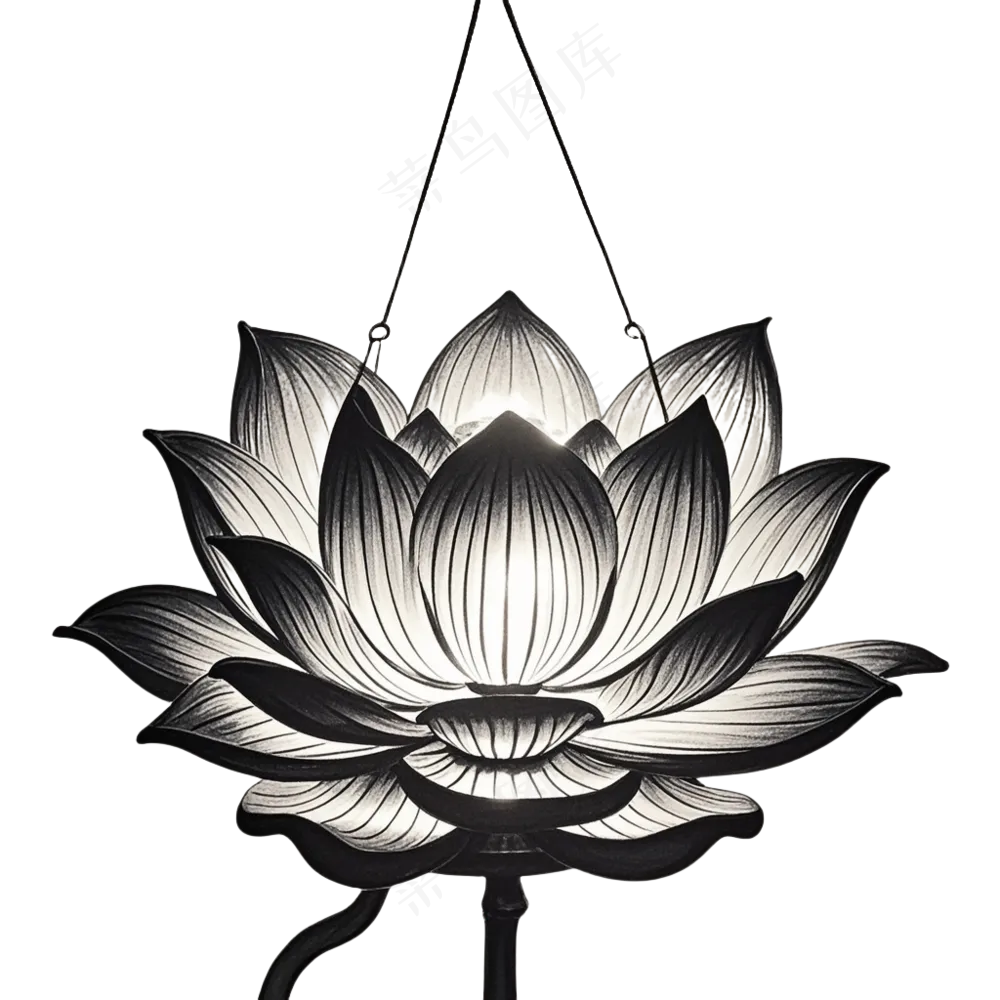 中式黑白莲花灯免抠图中元节