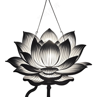中式黑白莲花灯免抠图中元节