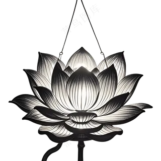 中式黑白莲花灯免抠图中元节