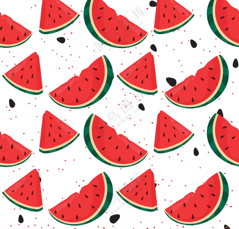 无缝拼接手绘效果西瓜图案免抠素材