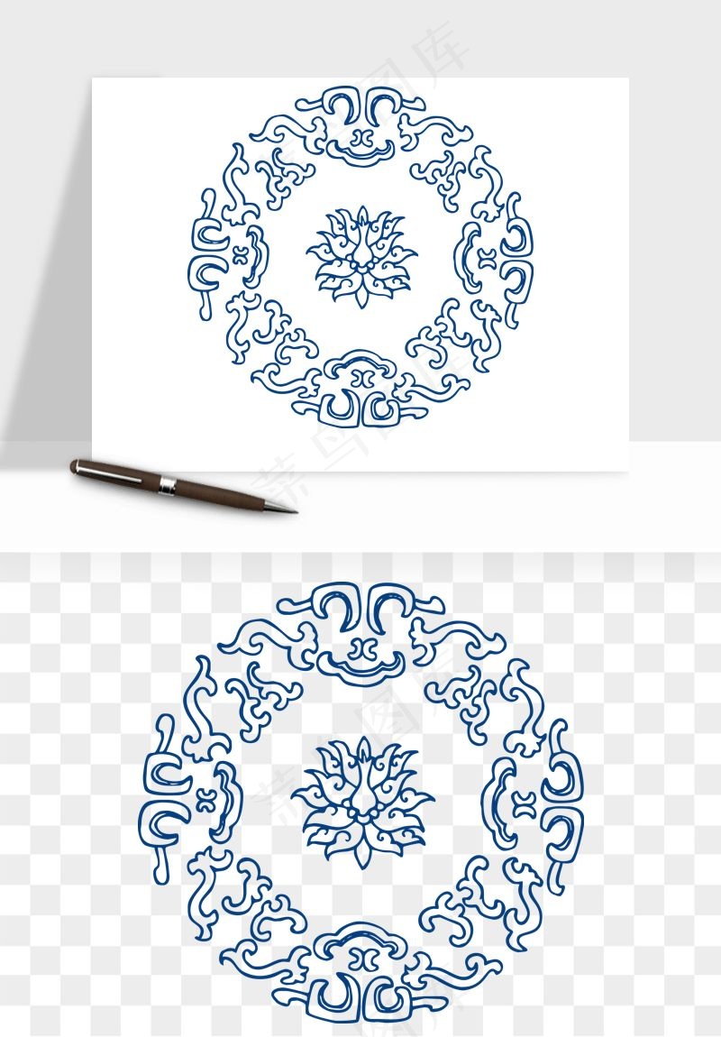 青花瓷花纹花卉图案png免抠