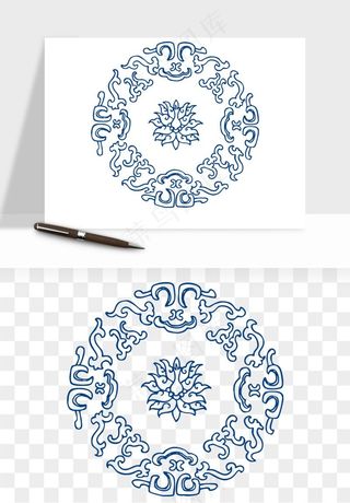 青花瓷花纹花卉图案png免抠