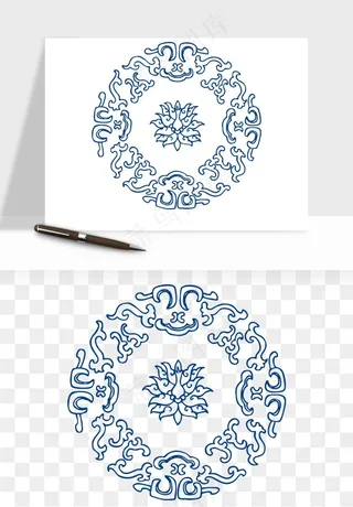 青花瓷花纹花卉图案png免抠