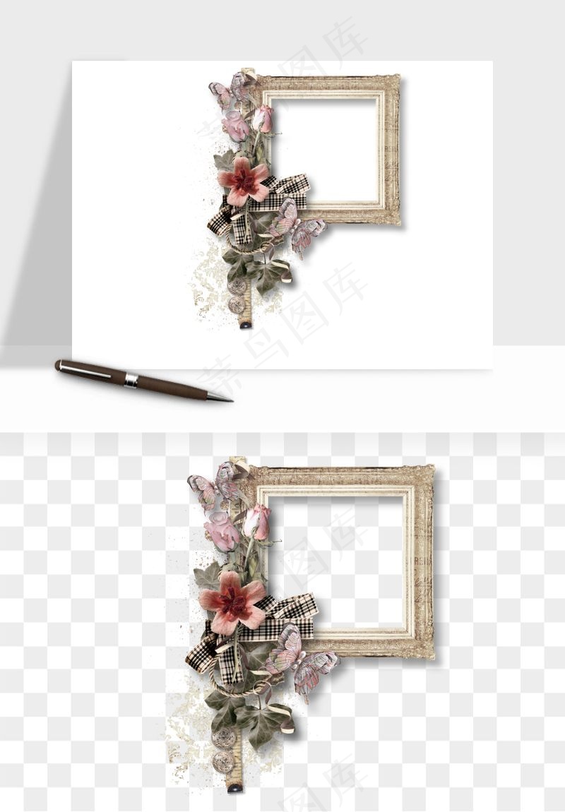复古花卉相框欧式png免抠