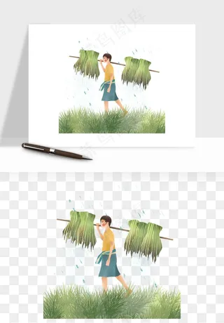 手绘节气人物插画png免抠