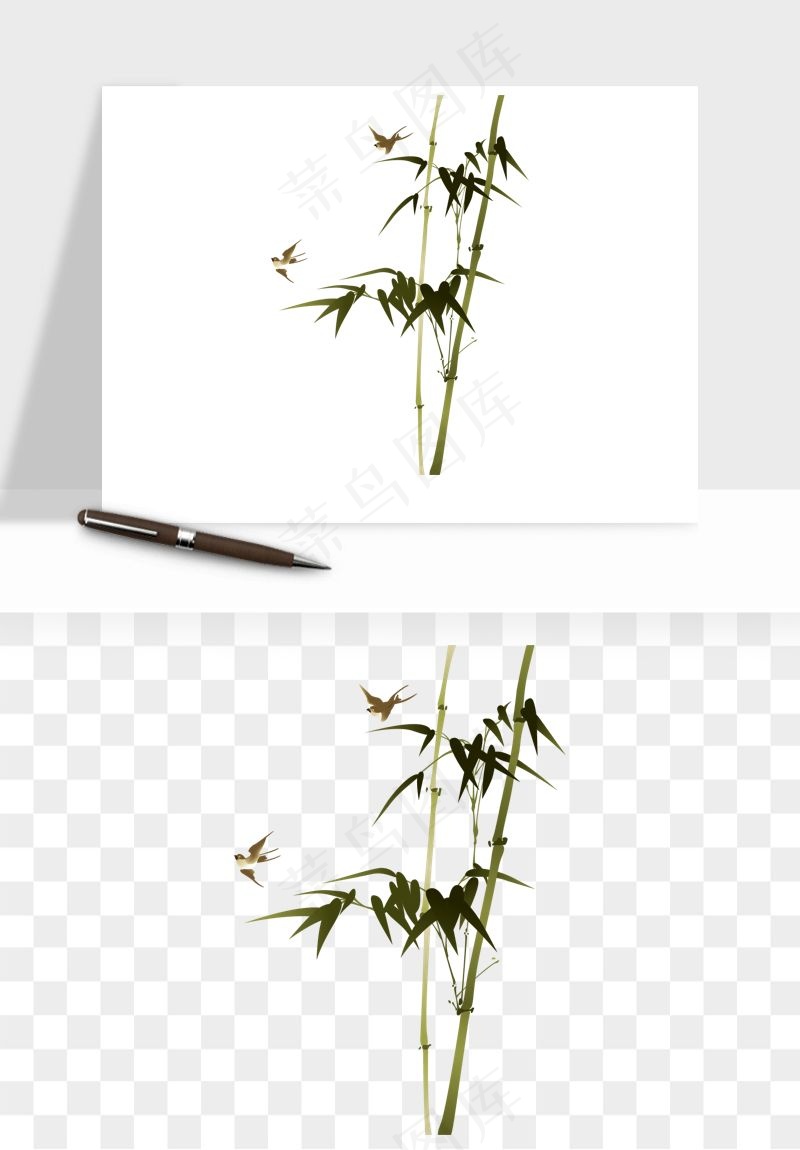 手绘竹子竹叶png免抠