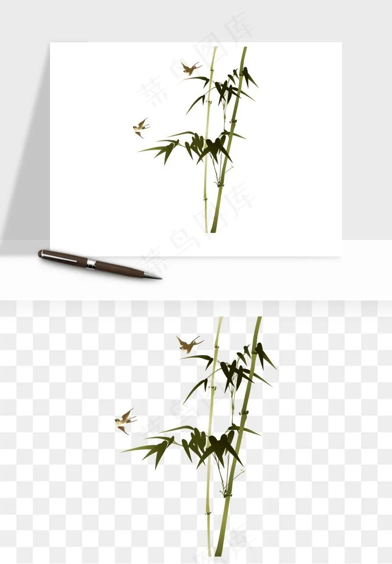 手绘竹子竹叶png免抠