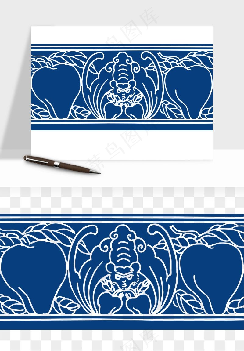 青花瓷花纹花卉图案png免抠