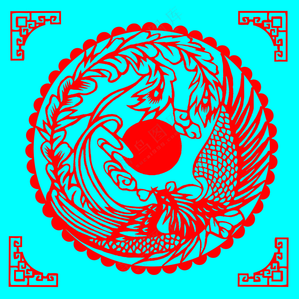 红色传统 丹凤朝阳剪纸