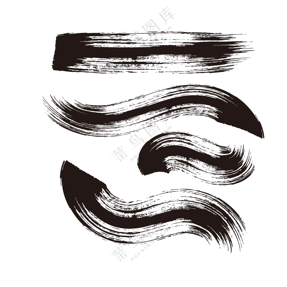 不同路径水墨笔触创意PNG图片素材