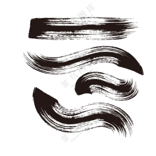 不同路径水墨笔触创意PNG图片素材