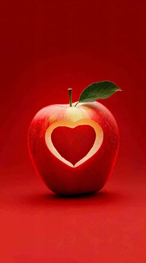 红色苹果掏爱心形状创意平安夜摄影图