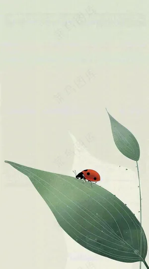 春天国风插画绿叶上的昆虫惊蛰插画背景