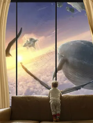 窗与儿童窗前的小孩Gif动图