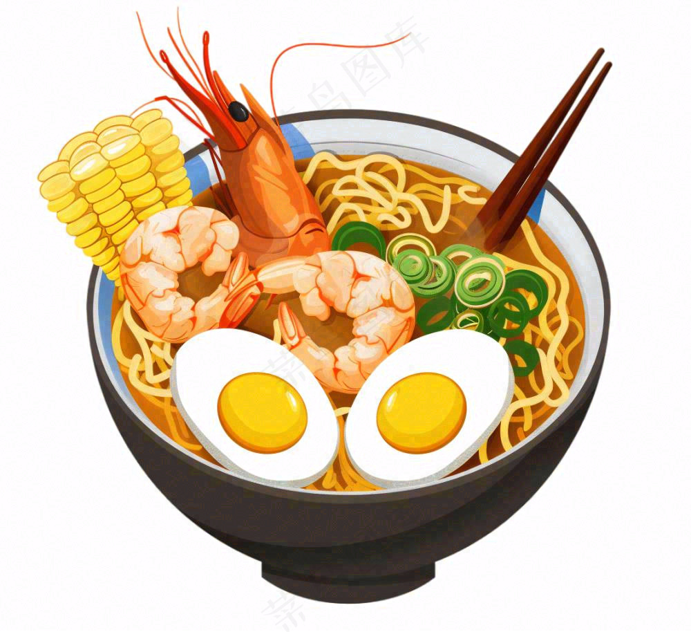 海鲜面美食卡通插画免抠