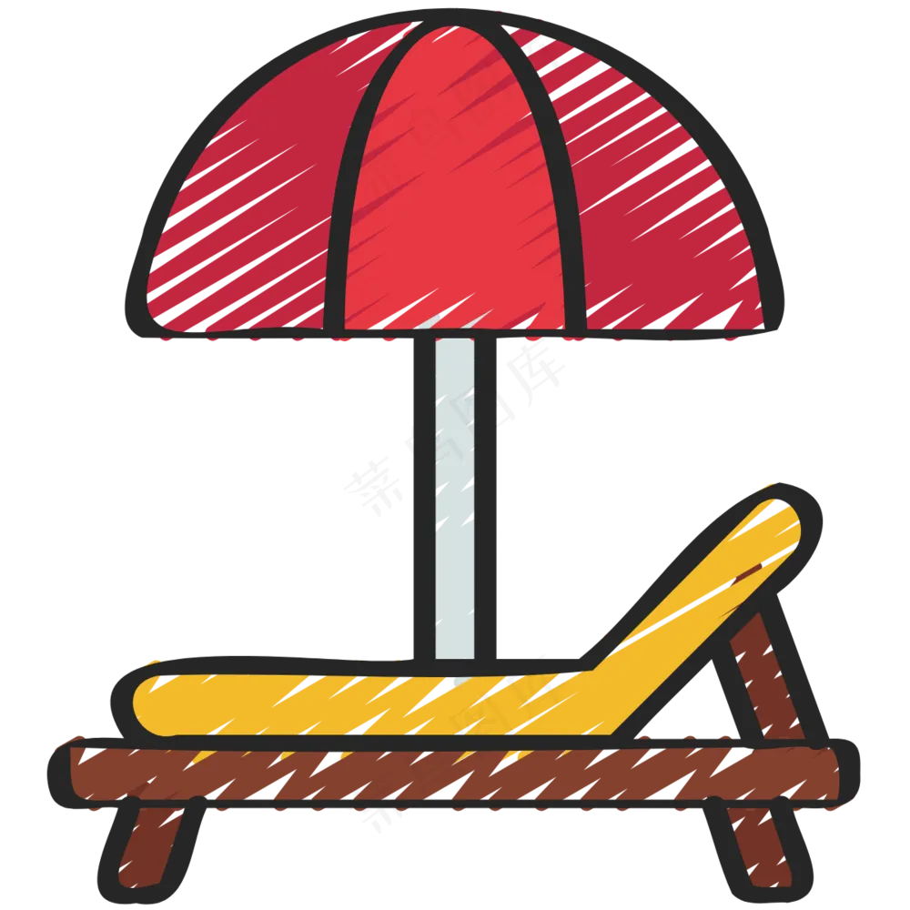 太阳伞 沙滩躺椅 铅笔手绘图标icon