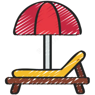 太阳伞 沙滩躺椅 铅笔手绘图标icon