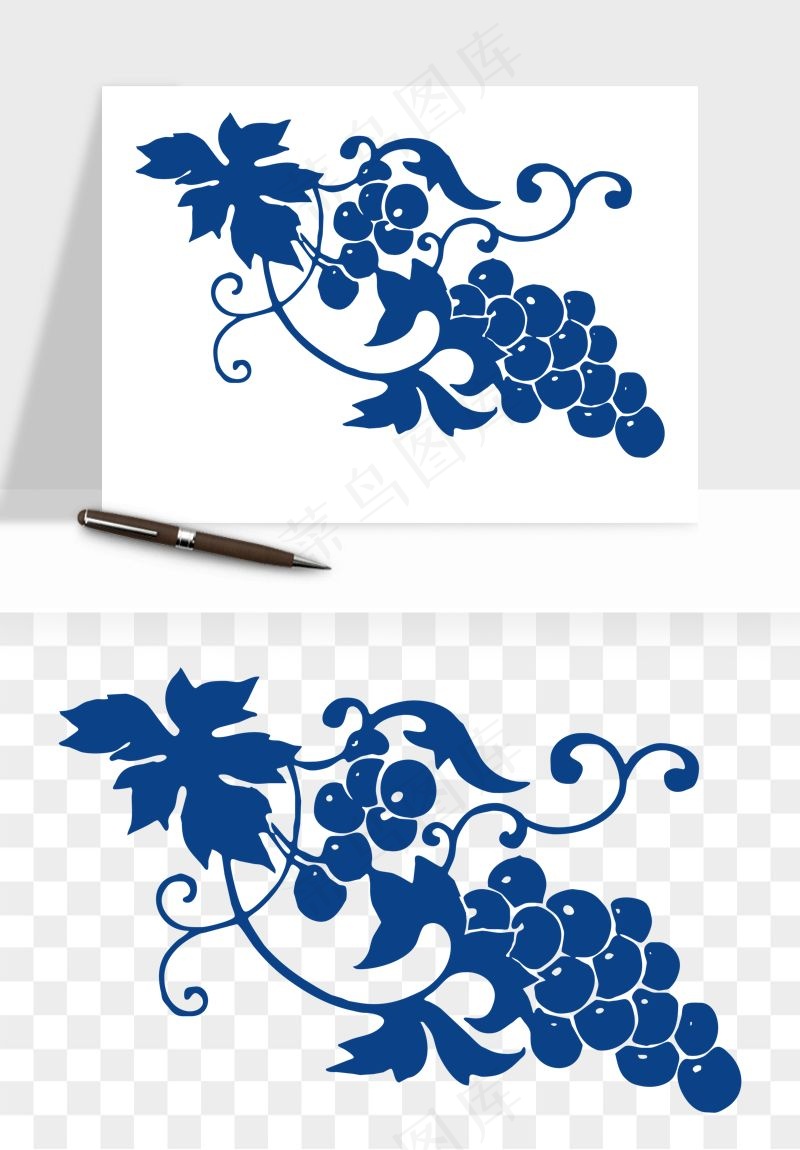 青花瓷花纹花卉图案png免抠