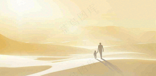 父亲节爸爸和孩子剪影亲情温馨插画背景